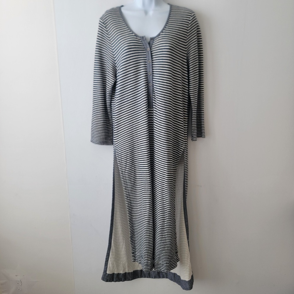 Anthropologie Postmark women's striped midi dress Henley neck button side slits